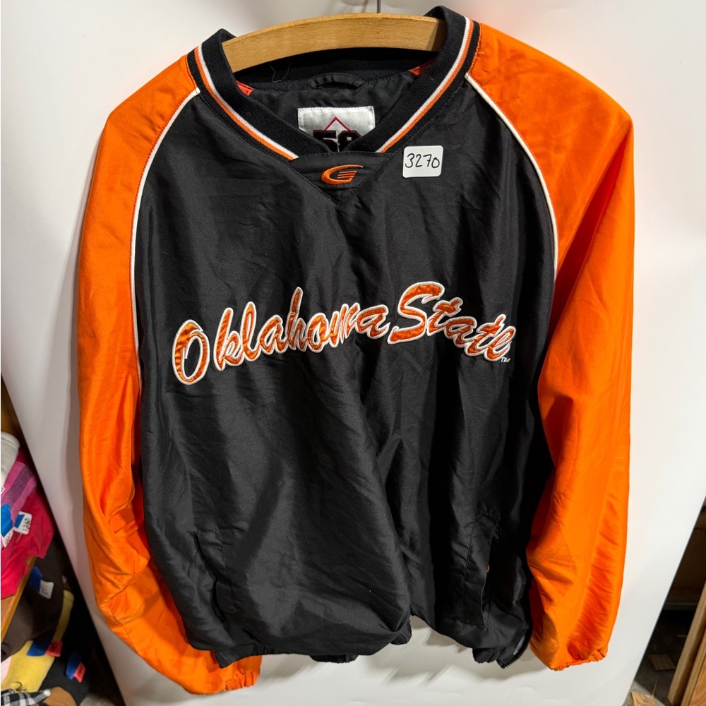#3270-Oklahoma State Pullover Windbreaker Jacket - Black & Orange